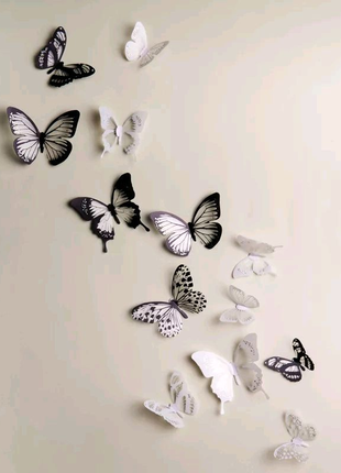 18 шт., Чорно-білі 3D-наклейки на стіну "Метелик", метелики