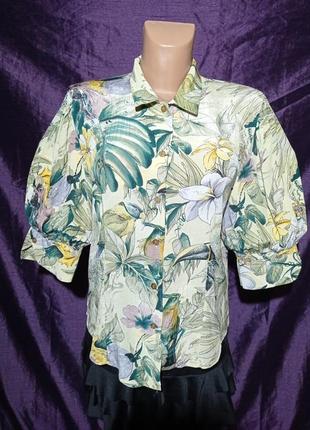 Блуза з вільними рукавами , тропічний принт