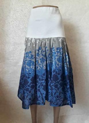 Новая юбка-миди "батал" в сочном сине-белоснежном цвете100 % х...