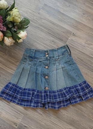 Женская джинсовая юбка на пуговицах ярусами р.s/xs