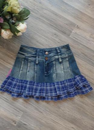 Летняя джинсовая юбка ярусами р.s/xs, 27, 25