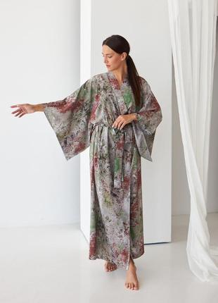 Длинное кимоно халат софт мрамор
