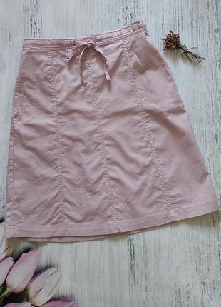 Натуральная розовая, сиреневая юбка трапеция из хлопка на резинке