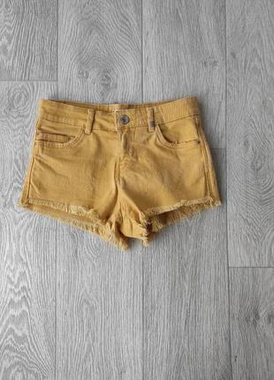Короткие женские шорты bershka горчичные джинсовые шортики