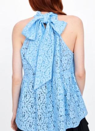 Стильная кружевная блуза топ  от zara , блакитна мереживна блуза