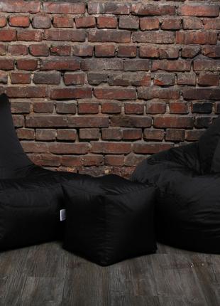 Черный набор мягкой мебели (кресло груша, диван, пуфик XL)
