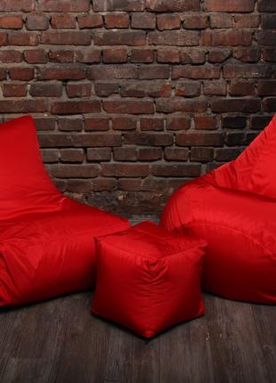 Красный набор мягкой мебели (кресло груша, диван, пуфик)