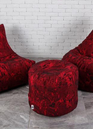Красный набор мягкой мебели (кресло груша, диван, пуфик XL)джи...
