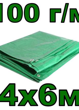 Тент тарпаулиновый 4х6 м (100 г/м) з люверсами зелений (поліпр...