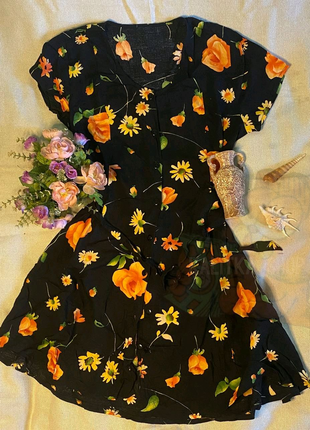 Сарафан / Сукня літня розмір S сарафан чорний з квітами з ґудзика