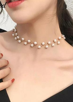 Чокер жемчуг ожерелье жемчужное намисто перли