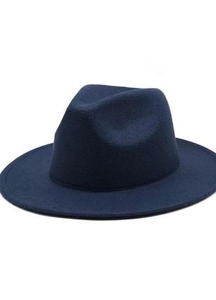 Стильная фетровая шляпа федора темно-синяя