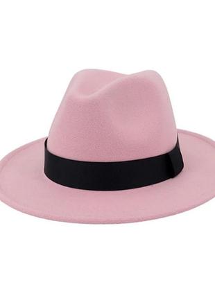 Стильная фетровая шляпа федора с лентой розовый