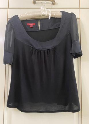Натуральная шёлковая чёрная блуза/блузка/футболка monsoon