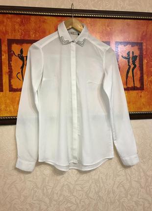 Белая базовая блуза блузка рубашка с красивым воротником от oodji