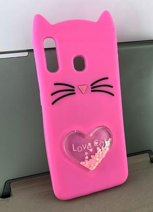 Чехол на Samsung A30, A305 бампер накладка Love Cat розовый