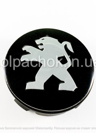 Колпачок на диски Peugeot черный/хром лого (56мм)