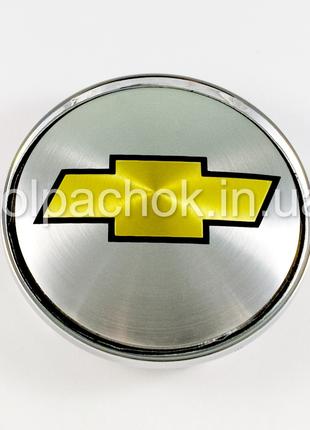 Колпачок на диски Chevrolet серебро/желтый лого (63мм)