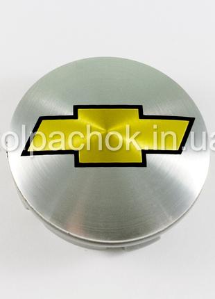 Колпачок на диски Chevrolet серебро/желтый лого (56мм)
