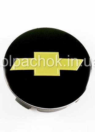 Колпачок на диски Chevrolet черный/желтый лого (56мм)