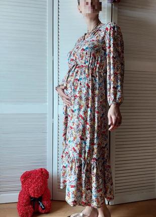 Платье ярусное миди длинное в цветочный принт для беременных ♥️