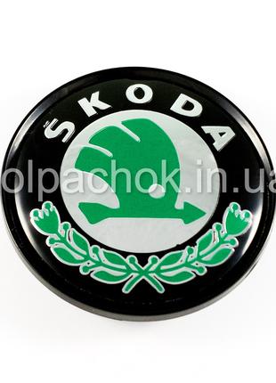 Колпачок на диски Skoda черный/зеленый лого (63мм)