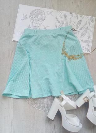 Бирюзовая мини юбка фирменная с текстурной ткани  солнце клеш ...