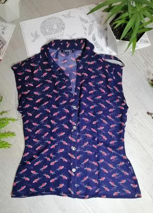 Блузка блуза кофточка синя яскрава оригінальні принт з птахами...