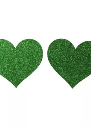 Стикини на грудь "Сердечка", зеленый - размер 8см