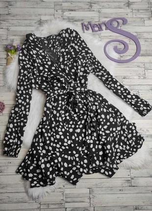 Женское платье influence черно-белое с рюшами с поясом 46 размер