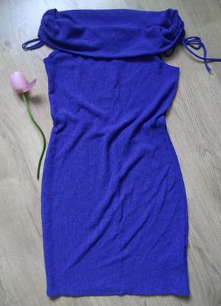 Блакитна сукня mango по фігурі з відкритими плечима/силуетна ж...