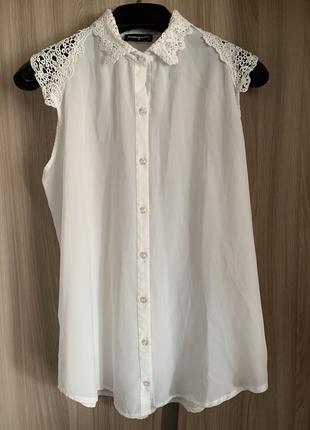 Белая блузка блуза с кружевом размер л