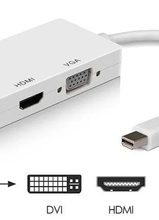 Перехідник 3 в 1 Mini DisplayPort -> VGA +HDMI +DVI minidp кабель