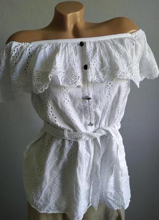Белая летняя блузка с воланом, прошва*