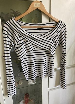 Topshop 8/36 s белый в чёрную полоску трикотажный в рубчик лон...