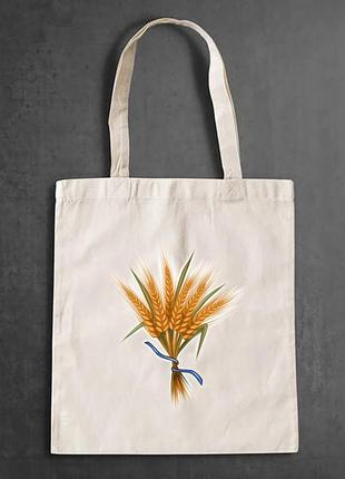 Эко-сумка, шоппер, повседневная с принтом "колосья пшеницы"