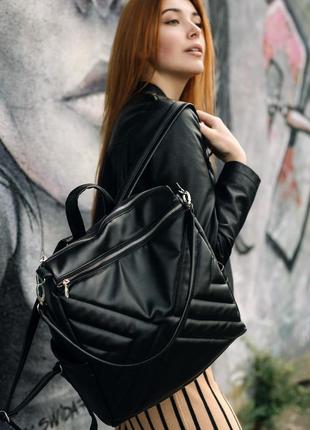 Жіночий рюкзак-сумка sambag trinity строчений - black з відділ...