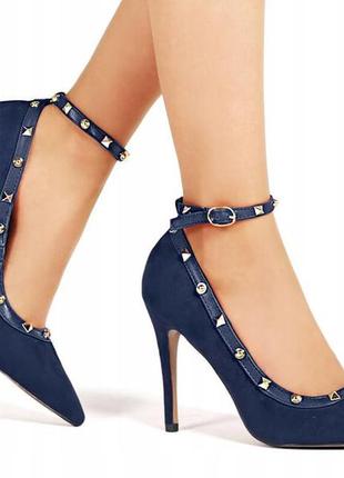 Темно-синие женские туфли на шпильке с ремешком 39 размер