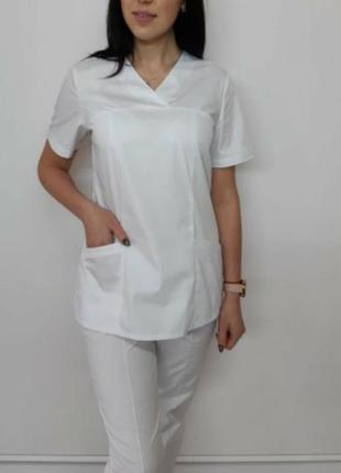 Женская белая куртка,топ , хирургическая блуза 42-52 р