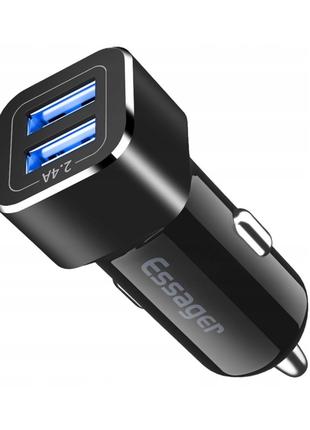 Автомобильное зарядное устройство Essager 5V 2 USB 2.4A Black ...