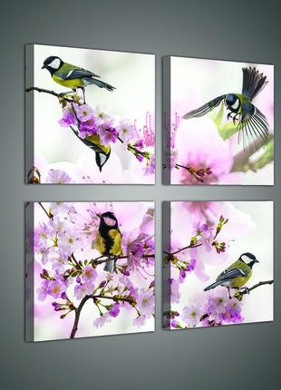 Модульная картина на холсте 4x32x32 см Четыре птички (PS2019S21)