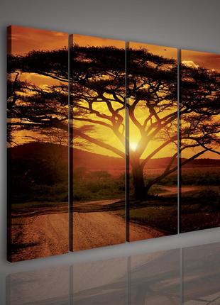 Модульная картина на холсте 4x30x80 см Дерево на закате (PS107S7)