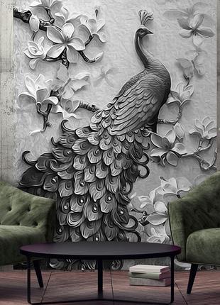 Флизелиновые фото обои с цветами 206 x 275 см Птицы - Черно-бе...