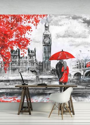 Флизелиновые фотообои Лондон в интерьере 312x219 см Красно-чер...