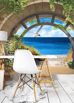 Флизелиновые 3Д фотообои пляж 416x254 см Широкая арка и море
(...