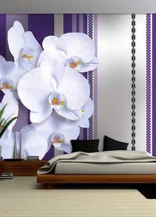 Флизелиновые фотообои в спальню цветы 312x219 см Белые орхидеи...