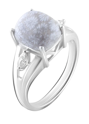 Серебряное кольцо, перстень с натуральным фоссил кораллом