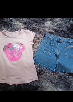 Комплект костюм летний девочке джинс шорты футболка 8-10л