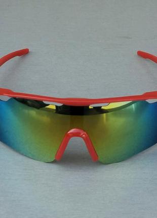 Солнцезащитные спортивные обтекаемые очки унисекс красные линз...