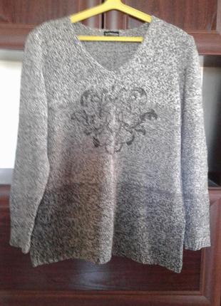 Градуированный меланжевый серый пуловер унисекс samoon edition...